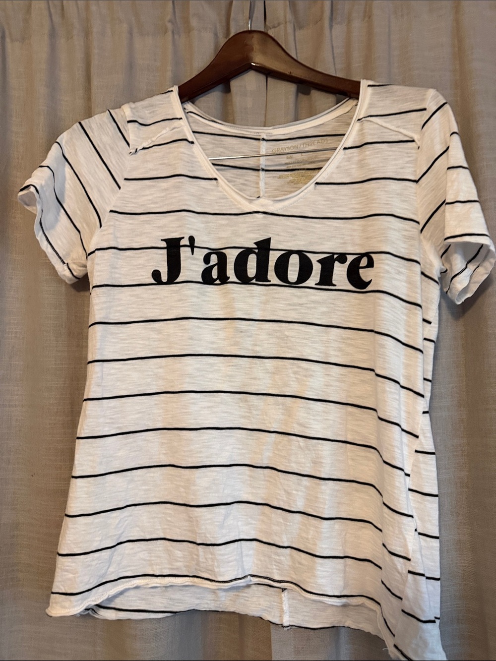 Grayson Threads White Tee with Black Stripes and J'adore Print